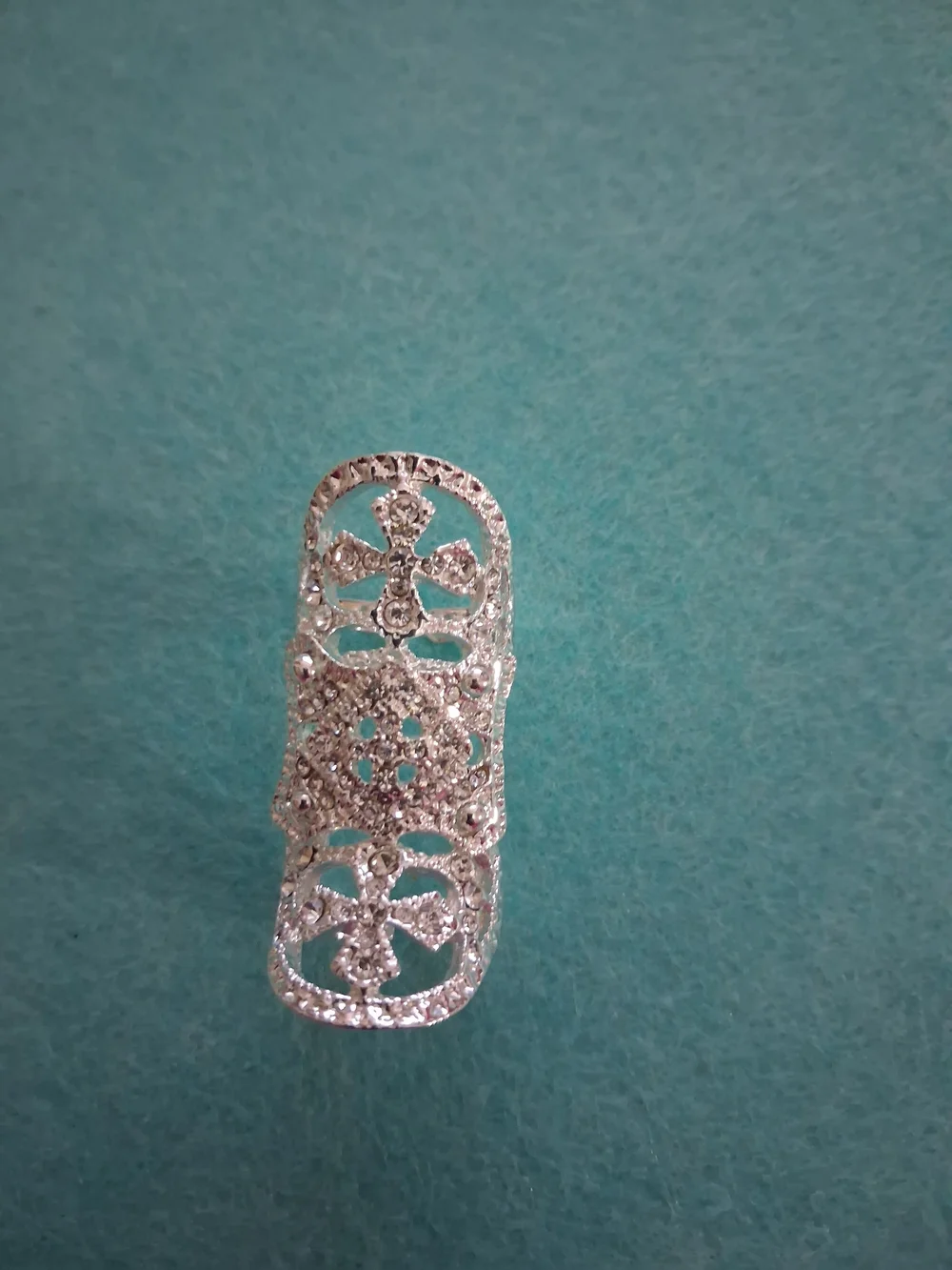 Sterling Silver Filigree Crystal Cocktail Ring - Silver